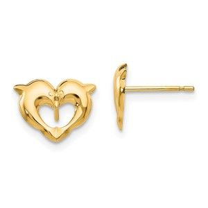 14k Yellow Gold Madi K Children's Jewelry Heart Dolphins Post Earrings